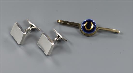 A pair of Georg Jensen 925 cufflinks and a Georg Jensen 925 gilt and enamel tie clip,